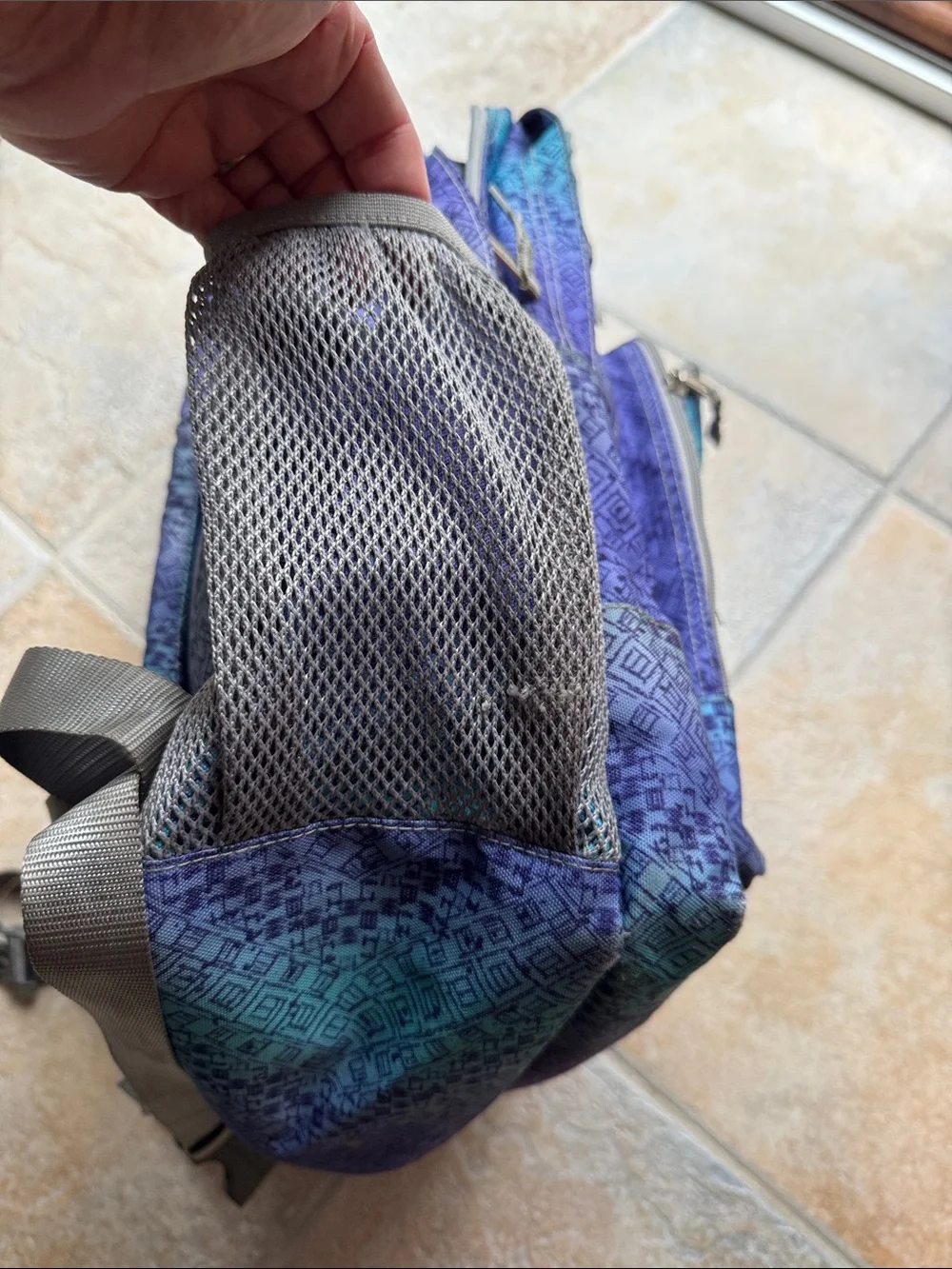 L.L. Bean Purple and Teal Geometric Pattern Backpack